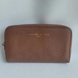 Adrienne Vittadini Studio Womens Wristlet Wallet Brown Zip around Leather